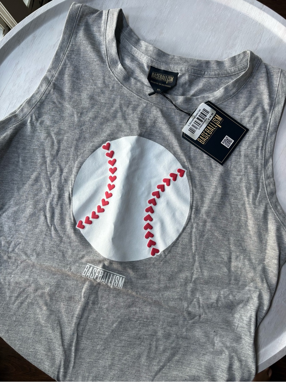 Gray Baseballism Graphic Tank Top - Red Stitching